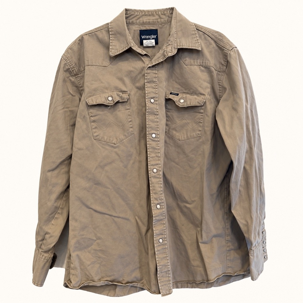 Wrangler Mens 2XT Khaki Tan Cotton Western Pearl Snap Long Sleeve Shirt MS703KH